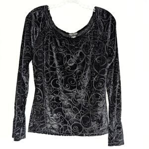 Lexi & Tasch New York black sheer burn-out velvet stretch top, size small